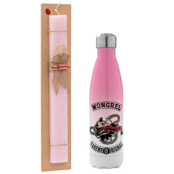 Day's Gone, mongrel farewell original, Easter Set, Metallic pink/white (Stainless steel) thermos, double-walled, 500ml & aromatic flat Easter candle (30cm) (PINK)