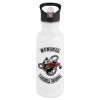 White water bottle with straw, stainless steel 600ml