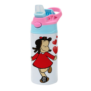 La petite Lulu, Children's hot water bottle, stainless steel, with safety straw, Pink/BlueCiel (360ml) BPA FREE