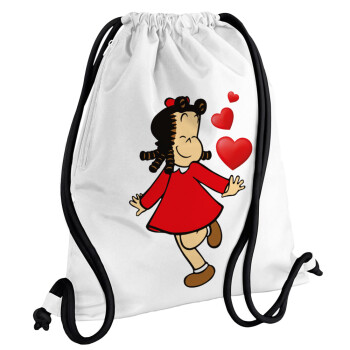La petite Lulu, Τσάντα πλάτης πουγκί GYMBAG λευκή, με τσέπη (40x48cm) & χονδρά κορδόνια