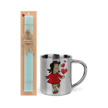 La petite Lulu, Easter Set, metallic thermal cup (300ml) & aromatic flat Easter candle (30cm) (TURQUOISE)