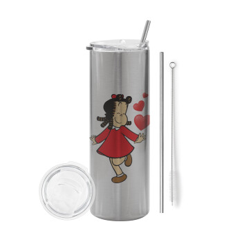La petite Lulu, Eco friendly stainless steel Silver tumbler 600ml, with metal straw & cleaning brush