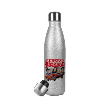 The Dukes of Hazzard, Metallic Glitter Silver Thermos Flask (Stainless steel), double-walled, 500ml