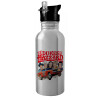 Water bottle Silver with straw, stainless steel 600ml