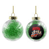 Transparent Christmas tree ball ornament with green filling 8cm