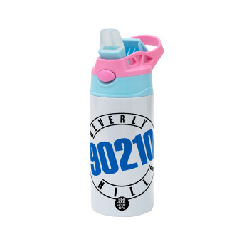 Beverly Hills, 90210, Children's hot water bottle, stainless steel, with safety straw, Pink/BlueCiel (360ml) BPA FREE