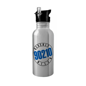 Beverly Hills, 90210, Water bottle Silver with straw, stainless steel 600ml