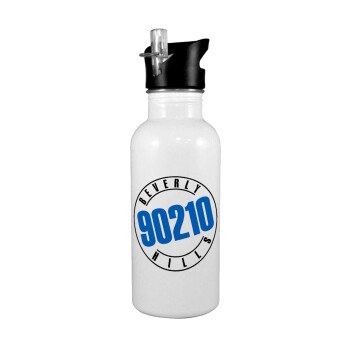 Beverly Hills, 90210, White water bottle with straw, stainless steel 600ml