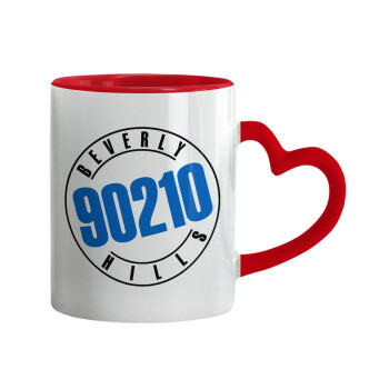 Beverly Hills, 90210, Mug heart red handle, ceramic, 330ml