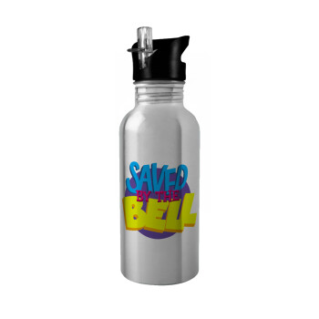 Saved by the Bell, Water bottle Silver with straw, stainless steel 600ml