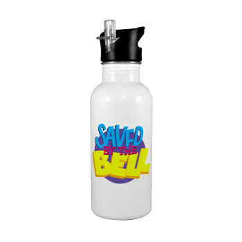 Saved by the Bell, White water bottle with straw, stainless steel 600ml