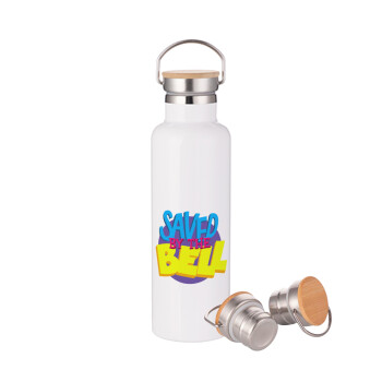 Saved by the Bell, Stainless steel White with wooden lid (bamboo), double wall, 750ml