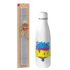 Easter Set, metallic stainless thermos bottle (500ml) & scented flat Easter candle (30cm) (GRAY)