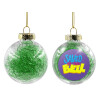 Transparent Christmas tree ball ornament with green filling 8cm