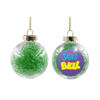 Saved by the Bell, Transparent Christmas tree ball ornament with green filling 8cm