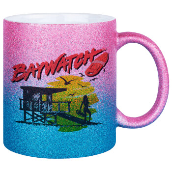 Baywatch, Κούπα Χρυσή/Μπλε Glitter, κεραμική, 330ml