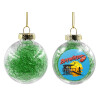 Transparent Christmas tree ball ornament with green filling 8cm