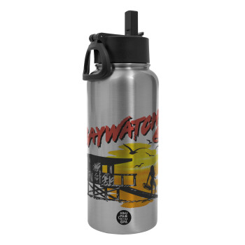 Baywatch, Metal mug thermo Silver with Straw and Spout Lid (Stainless steel), double wall, 950ml