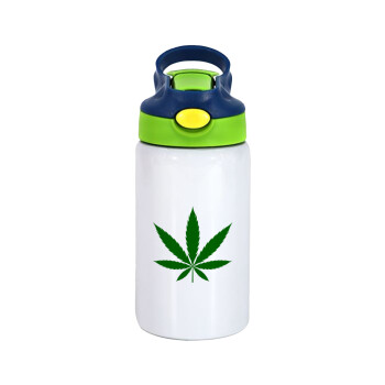 Weed, Children's hot water bottle, stainless steel, with safety straw, green, blue (350ml)