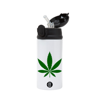 Weed, Children's hot water bottle, stainless steel, with safety straw, Black (360ml) BPA-FREE