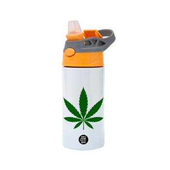 Weed, Children's hot water bottle, stainless steel, with safety straw, Orange/Grey (360ml) BPA-FREE