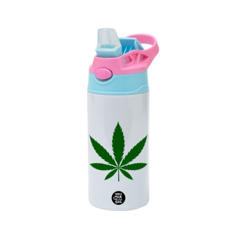 Weed, Children's hot water bottle, stainless steel, with safety straw, Pink/BlueCiel (360ml) BPA FREE