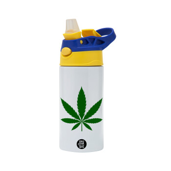 Weed, Children's hot water bottle, stainless steel, with safety straw, green, blue (360ml) BPA FREE