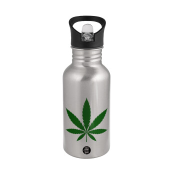 Weed, Water bottle Silver with straw, stainless steel 500ml