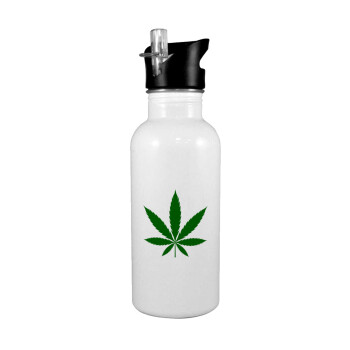 Weed, White water bottle with straw, stainless steel 600ml