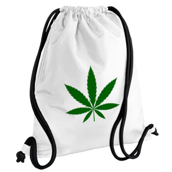 Weed, Backpack pouch GYMBAG white, with pocket (40x48cm) & thick cords