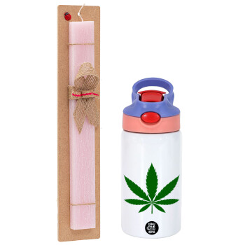 Weed, Πασχαλινό Σετ, Παιδικό παγούρι θερμό, ανοξείδωτο, με καλαμάκι ασφαλείας, ροζ/μωβ (350ml) & πασχαλινή λαμπάδα αρωματική πλακέ (30cm) (ΡΟΖ)