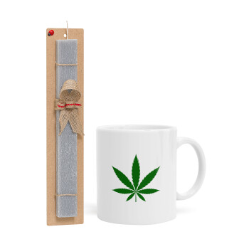 Weed, Easter Set, Ceramic Cup (330ml) & Easter aromatic flat candle (30cm) (GRAY)