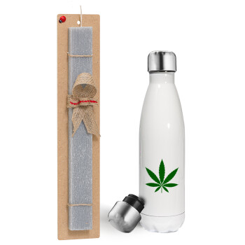 Weed, Easter candle, metallic white thermos bottle (500ml) & aromatic flat candle (30cm) (GRAY)