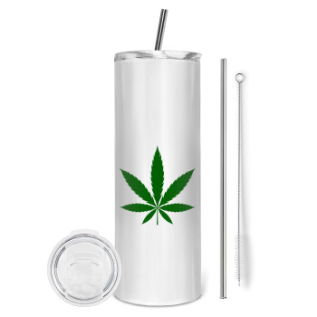 Weed, Tumbler ποτήρι θερμό από ανοξείδωτο ατσάλι 600ml, με μεταλλικό καλαμάκι & βούρτσα καθαρισμού