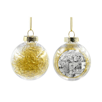 Classic comic Limited B/W, Transparent Christmas tree ball ornament with gold filling 8cm