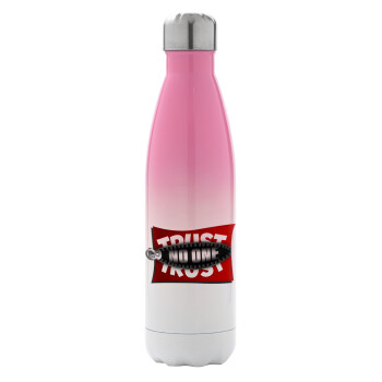 Trust no one... (zipper), Metal mug thermos Pink/White (Stainless steel), double wall, 500ml