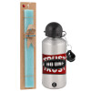 Easter Set, metallic silver aluminum water bottle (500ml) & scented flat Easter candle (30cm) (TURQUOISE)