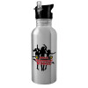 Water bottle Silver with straw, stainless steel 600ml