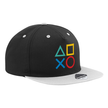 Gaming Symbols, Adult Flat Snapback Hat Black/Grey, (100% COTTON TWILL, ADULT, UNISEX, ONE SIZE)