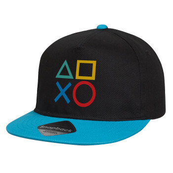 Gaming Symbols, Child's Flat Snapback Hat, Black/Blue (100% COTTON, CHILD, UNISEX, ONE SIZE)