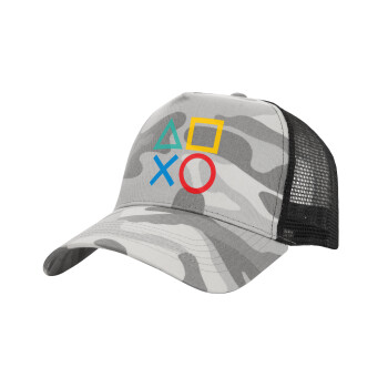 Gaming Symbols, Adult Structured Trucker Hat, with Mesh, (Camouflage) Army Camo (100% COTTON, ADULT, UNISEX, ONE SIZE)