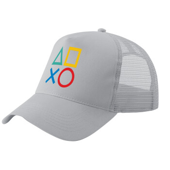 Gaming Symbols, Adult Structured Trucker Hat, with Mesh, GRAY (100% COTTON, ADULT, UNISEX, ONE SIZE)