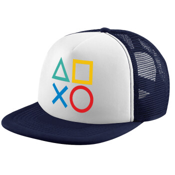 Gaming Symbols, Adult Soft Trucker Hat with Dark Blue/White Mesh (POLYESTER, ADULT, UNISEX, ONE SIZE)