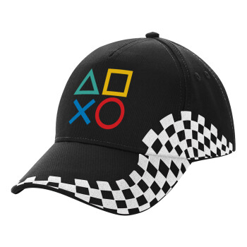 Gaming Symbols, Adult Ultimate BLACK RACING Cap, (100% COTTON DRILL, ADULT, UNISEX, ONE SIZE)