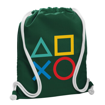 Gaming Symbols, Τσάντα πλάτης πουγκί GYMBAG BOTTLE GREEN, με τσέπη (40x48cm) & χονδρά λευκά κορδόνια