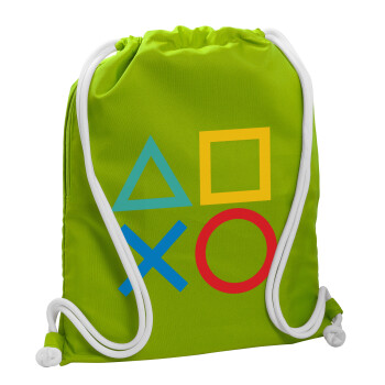 Gaming Symbols, Backpack bag GYMBAG LIME GREEN, with pocket (40x48cm) & thick cords