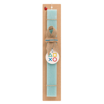 Gaming Symbols, Easter Set, wooden keychain & aromatic flat Easter candle (30cm) (TURQUOISE)