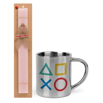 Gaming Symbols, Easter Set, metallic thermal cup (300ml) & aromatic flat Easter candle (30cm) (PINK)