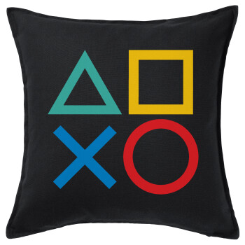 Gaming Symbols, Sofa cushion black 50x50cm includes filling