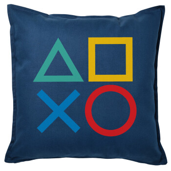 Gaming Symbols, Sofa cushion Blue 50x50cm includes filling